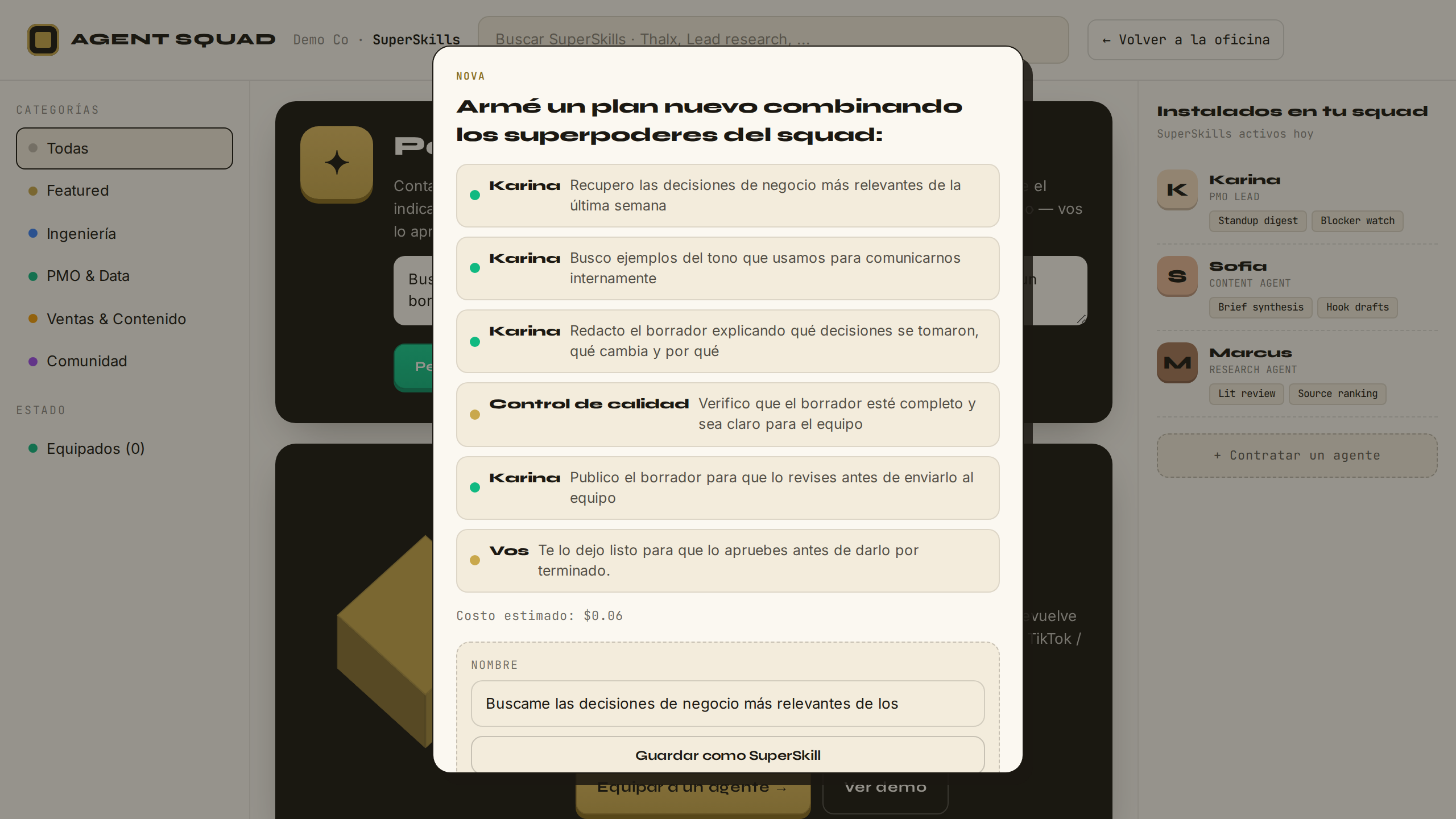 Nova compone un plan nuevo con operaciones del catálogo