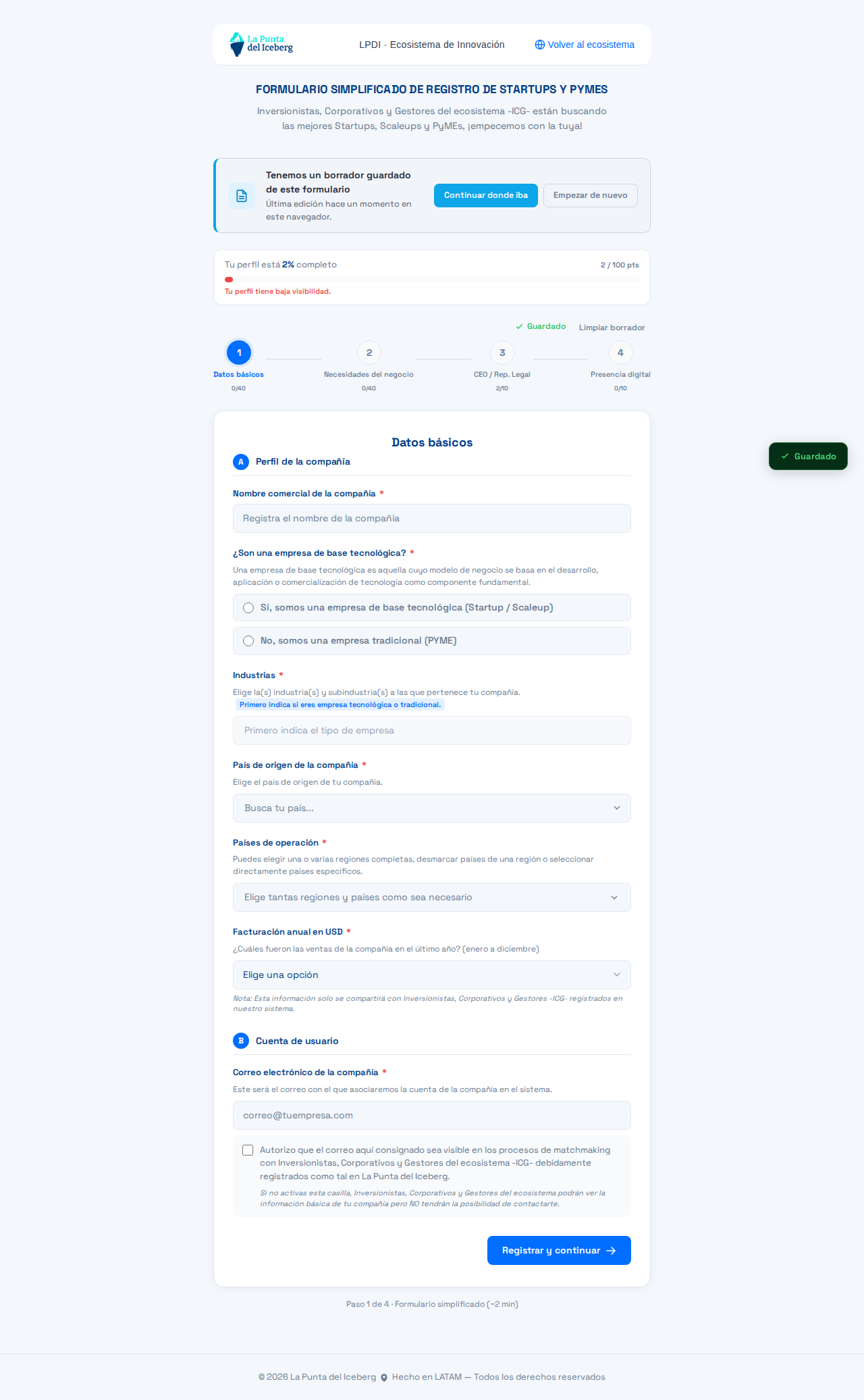 FS público — /registro-startup